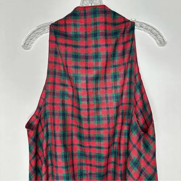 Stylish Red & Green Plaid Open Cardigan Vest - Picture 7 of 9